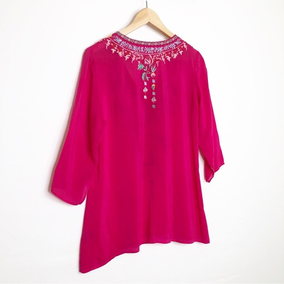 Johnny Was dragonfly fuchsia pink embroidered tunic top - Picture 10 of 11